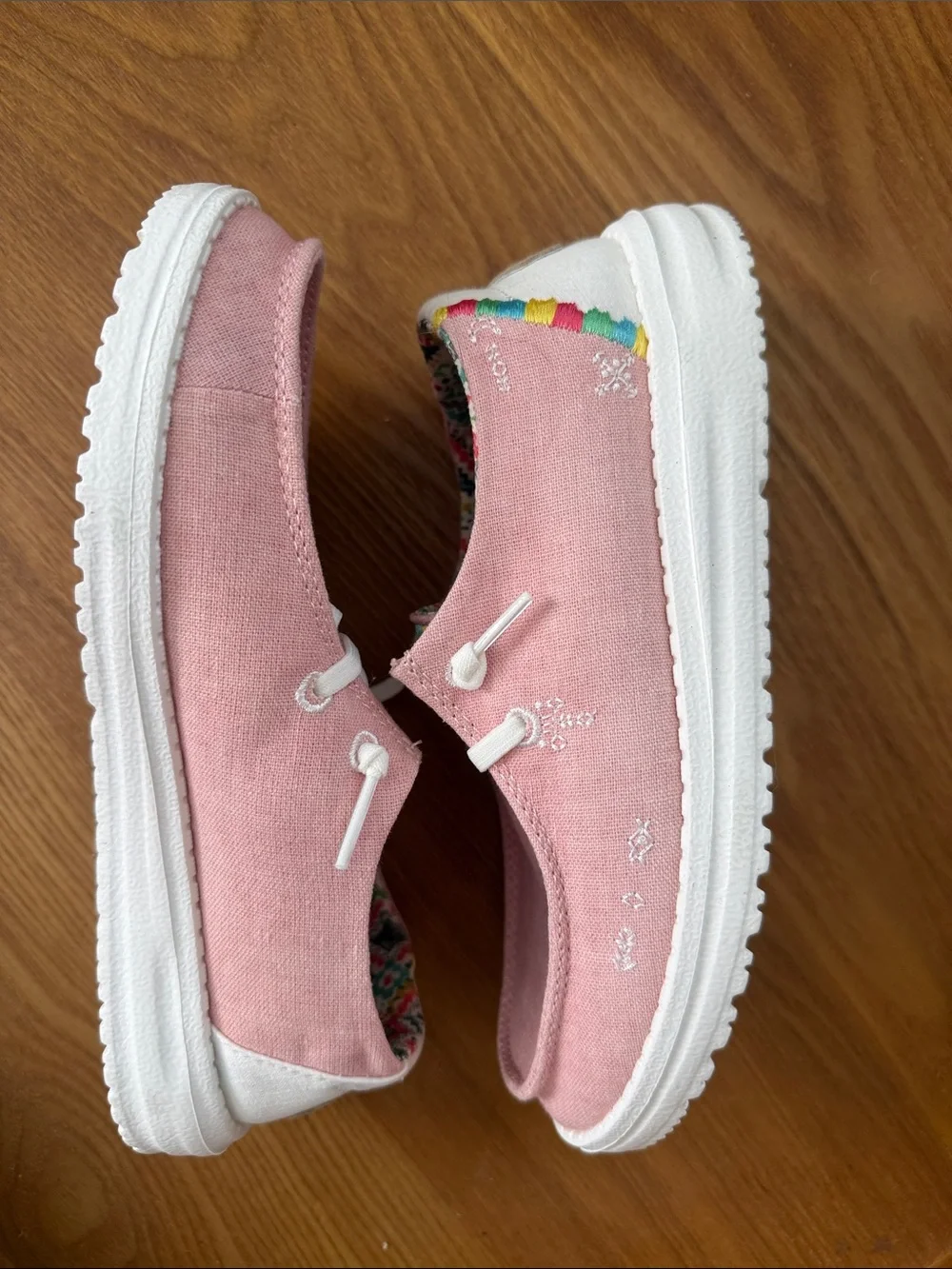 Hey Dude Kids Pink Canvas Slip-On Sneakers with Patterned Trim